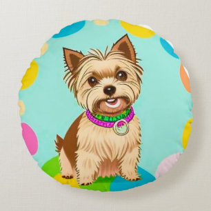 Coussins Ronds Chien animé mignon avec collier