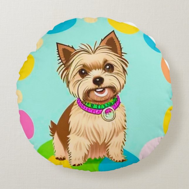 Coussins Ronds Chien animé mignon avec collier (Devant)