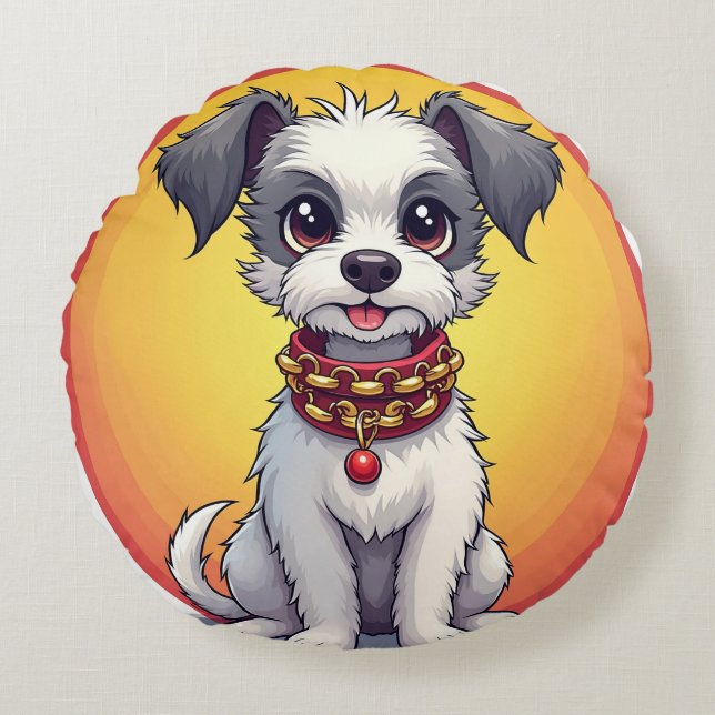 Coussins Ronds Chien animé mignon avec collier (Devant)