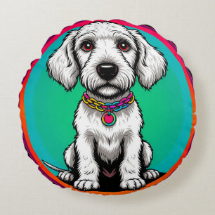 Coussins Ronds Chien animé mignon avec collier
