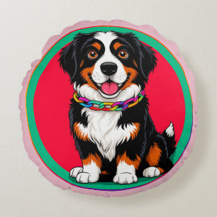 Coussins Ronds Chien animé mignon avec collier