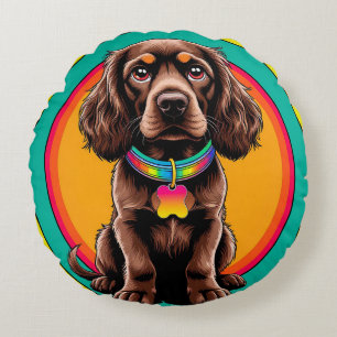 Coussins Ronds Chien avec un collier coloré à l'intérieur d'un ce