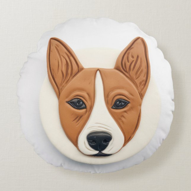 Coussins Ronds Chien Basenji Inspiré 3D (Devant)