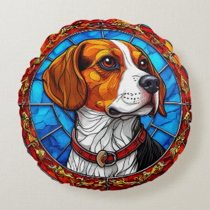 Coussins Ronds Chien Beagle dans un Art de Verre Coloré Vibrant