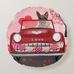 Coussins Ronds Chien Berger Allemand Voiture avec coeurs Saint-Va
