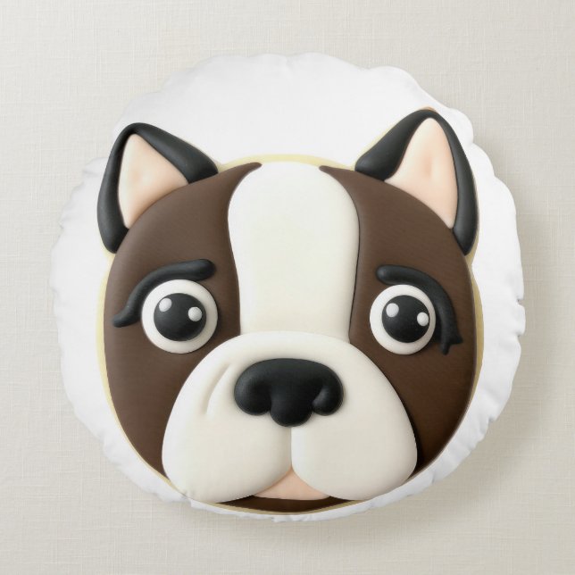 Coussins Ronds Chien Boston Terrier Inspiré de la 3D (Devant)