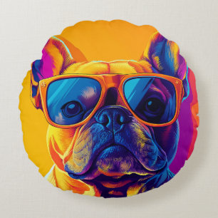 Coussins Ronds Chien bouledogue français cool avec des lunettes d