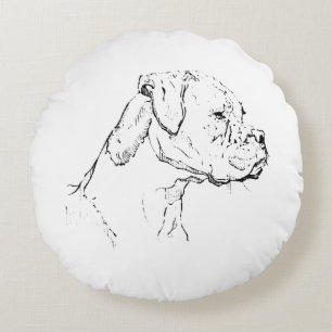 Coussins Ronds Chien Boxer Art à l'encre – Dessin au trait minima
