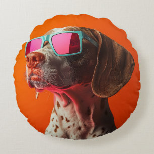 Coussins Ronds Chien bracco italiano cool avec des lunettes de so