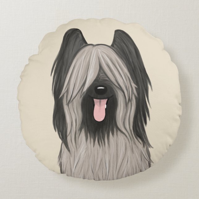 Coussins Ronds Chien caricaturé mignon Briard (Devant)