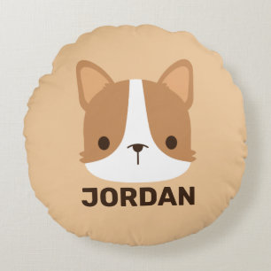 Coussins Ronds Chien Corgi mignon avec nom personnalisé