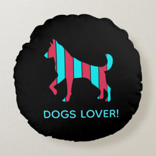 Coussins Ronds Chien - Cute Pet Pop Art, Bleu & Rouge Animal Abst