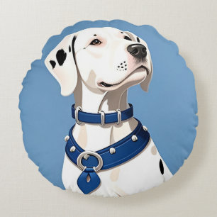 Coussins Ronds Chien Dalmatien Avec Collier Bleu