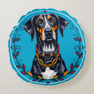 Coussins Ronds Chien dans un motif floral circulaire