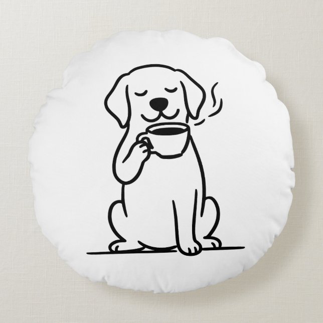 Coussins Ronds Chien de contenu Humeur café (Devant)