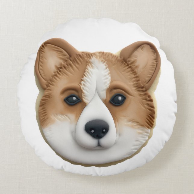 Coussins Ronds Chien de Corgi 3D inspiré (Devant)