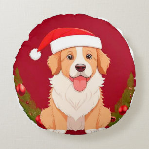 Coussins Ronds Chien de dessin animé adorable portant un chapeau 