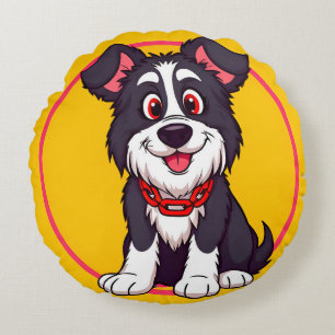 Coussins Ronds Chien de dessin animé adorable souriant avec entra