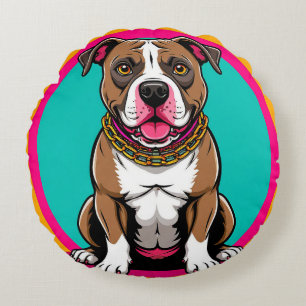 Coussins Ronds Chien de dessin animé mignon avec collier
