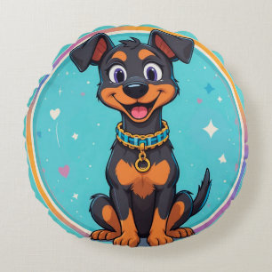 Coussins Ronds Chien de dessin animé mignon avec collier