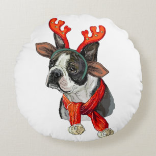 Coussins Ronds Chien de Noël Boston terrier Jeter l'oreiller