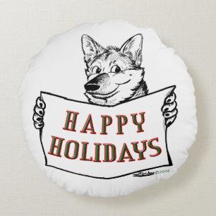 Coussins Ronds Chien de Noël : Joyeuses fêtes