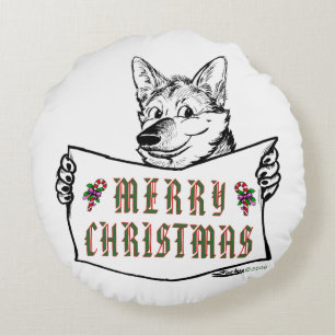Coussins Ronds Chien de Noël : Joyeux Noël !