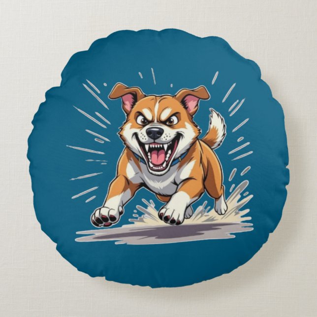 Coussins Ronds Chien en Course Féroce – Illustration de Puissance (Devant)