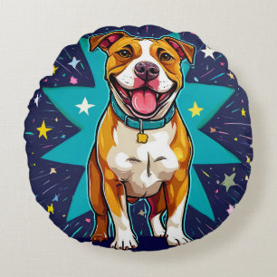 Coussins Ronds Chien heureux avec fond étoilé