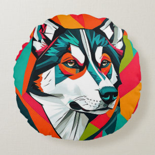 Coussins Ronds Chien Husky coloré