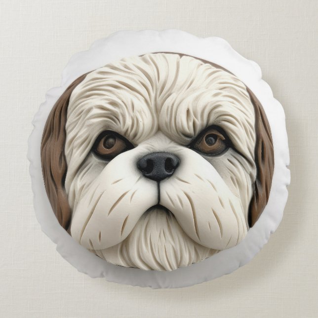 Coussins Ronds Chien Malti Tzu Inspiré 3D (Devant)