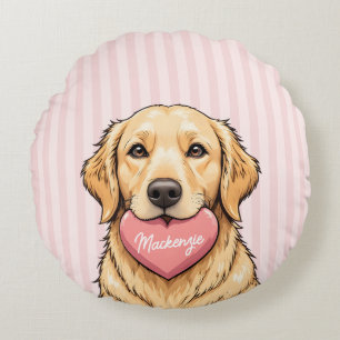 Coussins Ronds Chien mignon personnalisé avec cœur rose