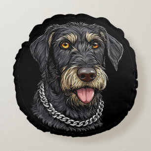 Coussins Ronds Chien noir avec collier en chaîne