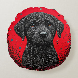 Coussins Ronds Chien noir fantaisiste