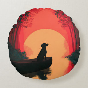 Coussins Ronds Chien noir minimaliste du coucher du soleil