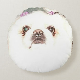 Coussins Ronds Chien pekingese blanc mignon ou changez en chien