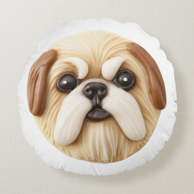 Coussins Ronds Chien Pékinois 3D Inspiré (Devant)