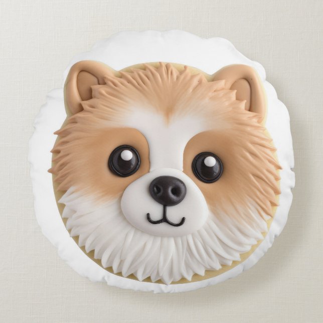 Coussins Ronds Chien Poméranien Inspiré de la 3D (Devant)