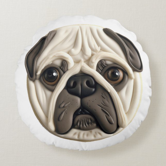 Coussins Ronds Chien Pug 3D Inspiré  (Devant)