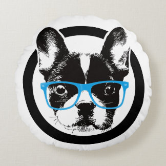 Coussins Ronds Chien ringard de bouledogue français de hippie