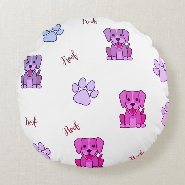 Coussins Ronds Chien rose et pattes Jeter l'oreiller (Devant)