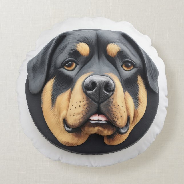 Coussins Ronds Chien Rottweiler 3D inspiré (Devant)