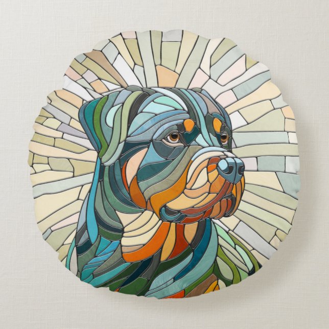 Coussins Ronds Chien Rottweiler - art de la mosaïque (Devant)