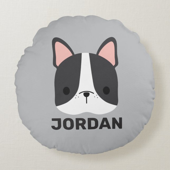 Coussins Ronds Chien-taureau français mignon avec nom personnalis (Devant)
