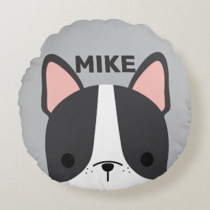 Coussins Ronds Chien-taureau français mignon avec nom personnalis