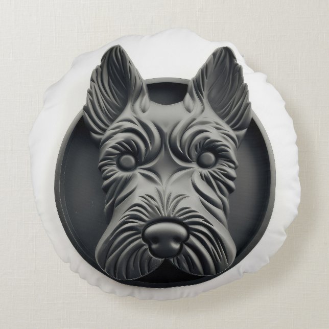 Coussins Ronds Chien Terrier Écossais Inspiré 3D (Dos)