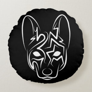 Coussins Ronds Chien tribal noir et blanc