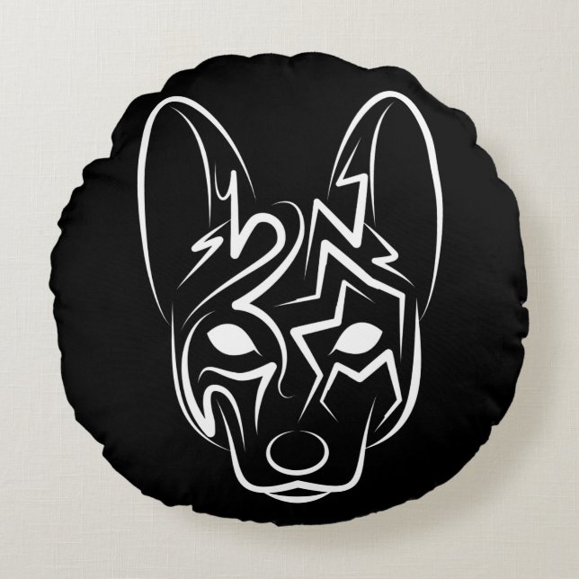Coussins Ronds Chien tribal noir et blanc (Devant)