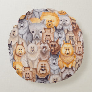 Coussins Ronds Chiens Aquarellés : Whimsical Seamless Fun