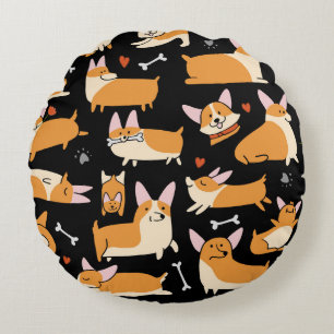 Coussins Ronds Chiens De Corgi, Arrière - plan Sans Seamless.